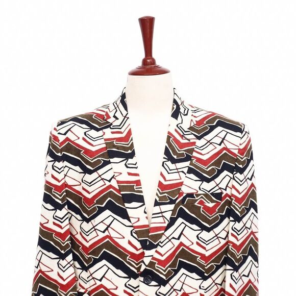 Mens Blazer Abstract Ivory Red Black Wool Formal Jacket Wedding Sport Coat 48R - Picture 3 of 7